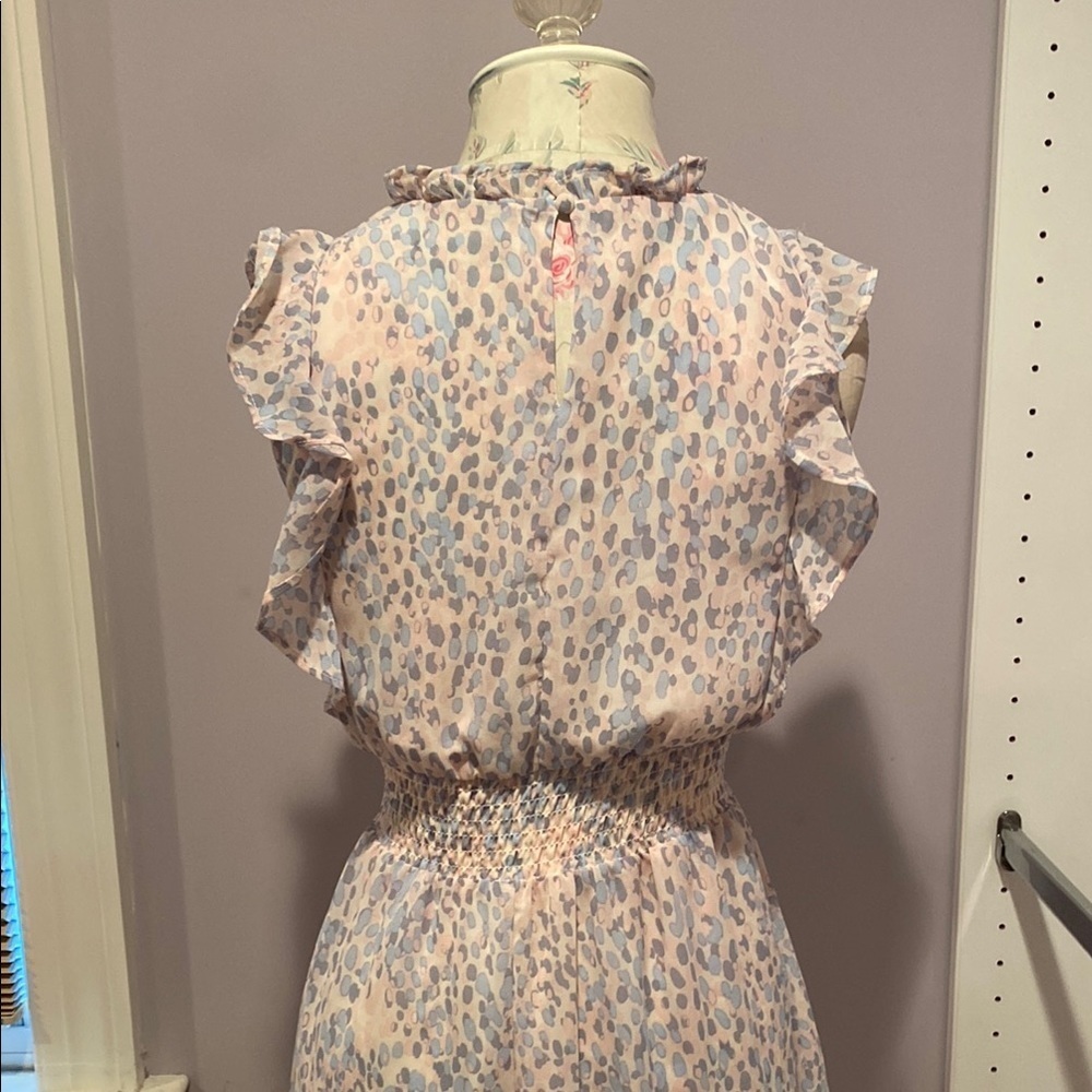 Aqua Cream and Tan Ruffled Tiered Midi Dress - Picture 8 of 13